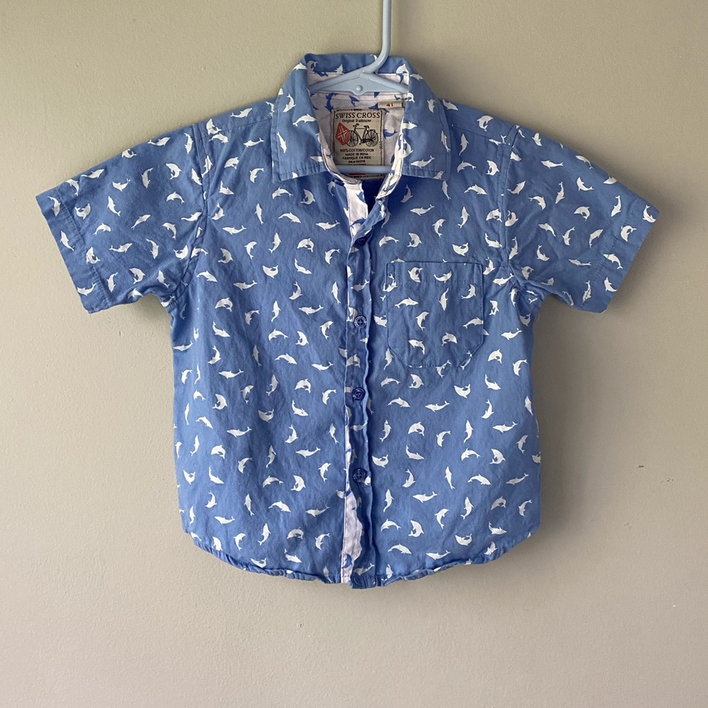 Dolphin 🐬 Print S/S Collared Button Up - 4T